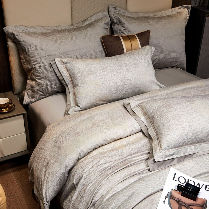 Luxurious four-piece satin bedding set with floral jacquard