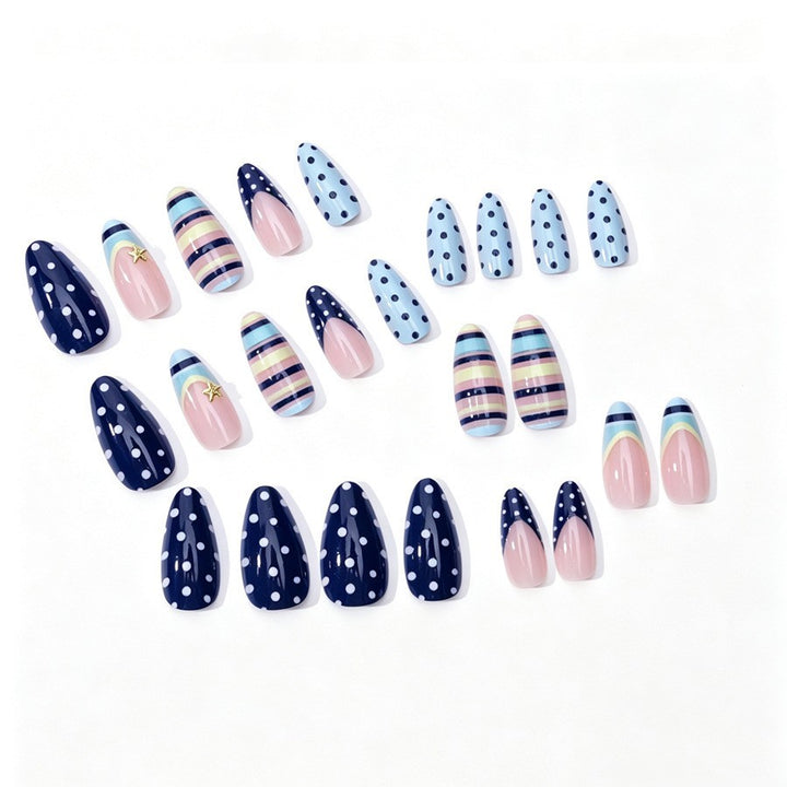 Artificial nail set with elegant stripe and dot design Bowlift