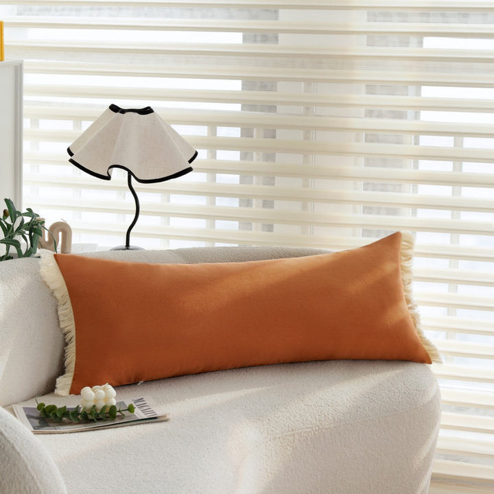 Rectangular Fringe Lumbar Cushion Cover made of Velvet Imitation with Soft Microfiber Surface Bowlift