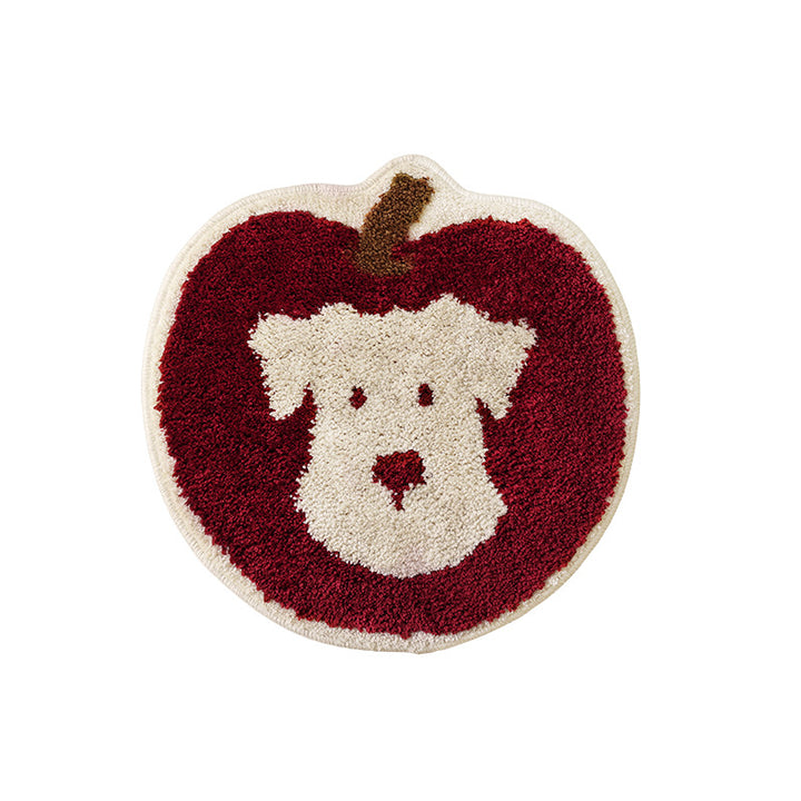 Apple-shaped tufted doormat carpet with dog motif and non-slip backing Bowlift
