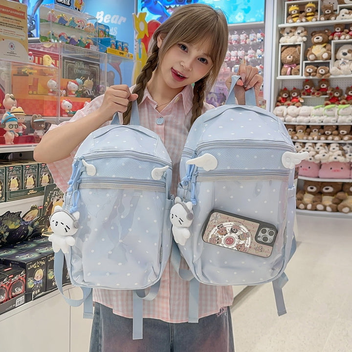 Transparent Dot-Patterned Backpack Bowlift