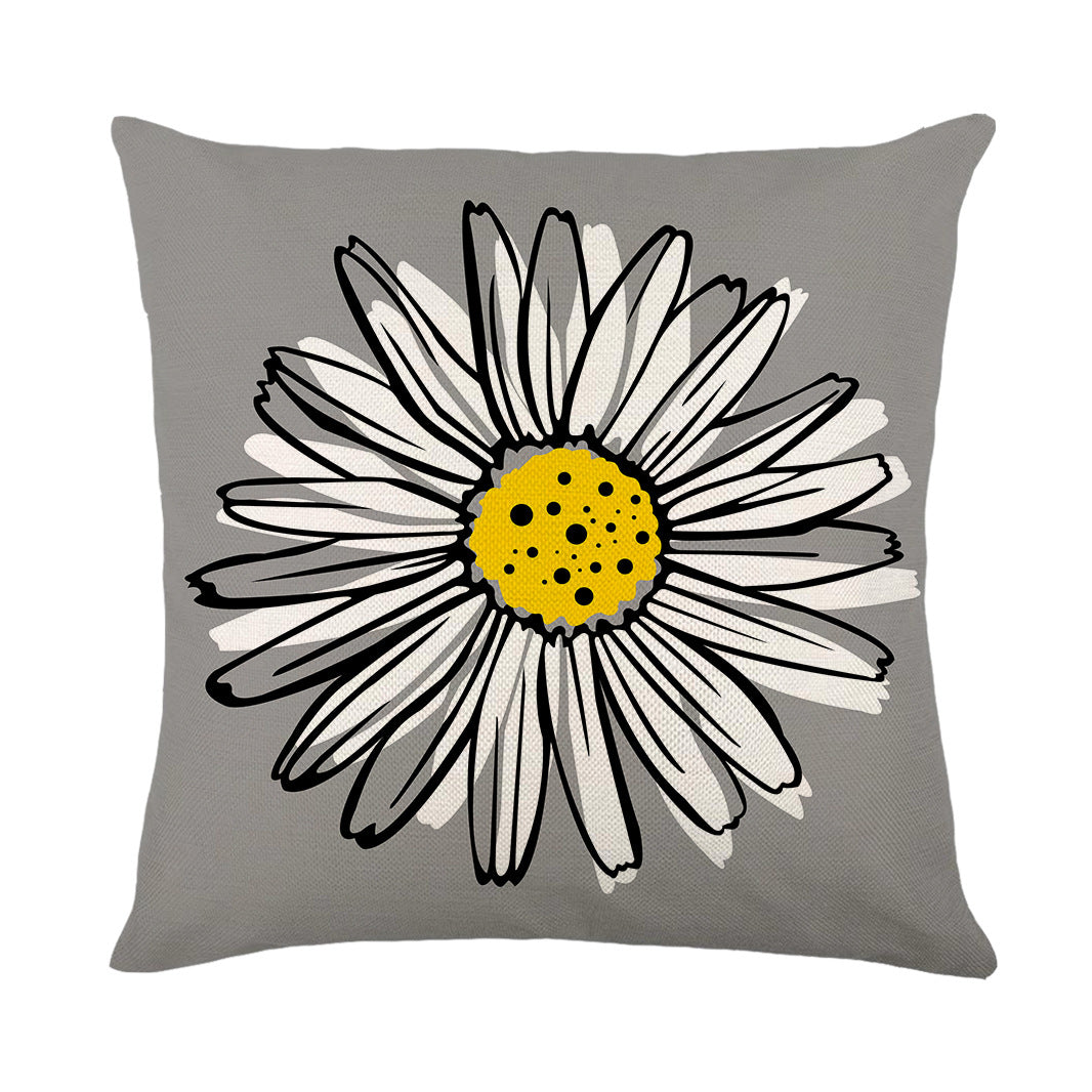 Artistic Daisy Print Linen Throw Pillow