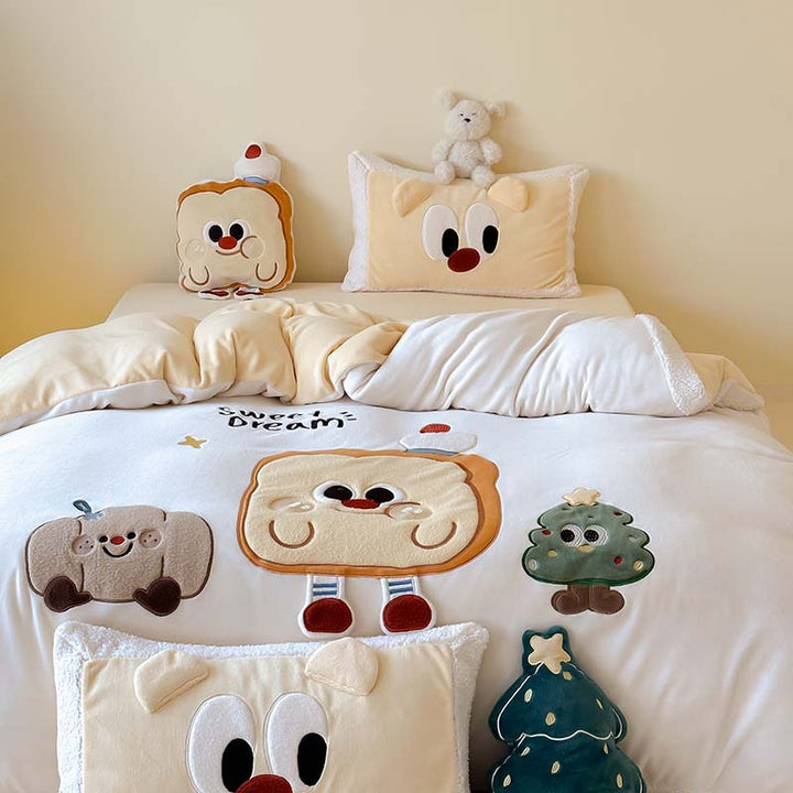 Christmas cuddly bedding set with 3D applications and teddy fleece
