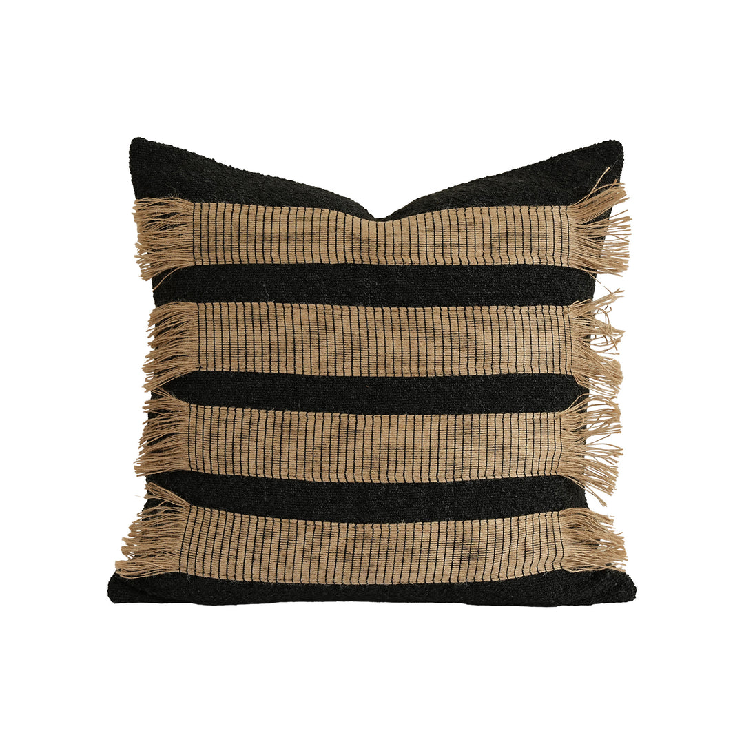 Woven cushion cover with bouclé surface and jute fringes Bowlift