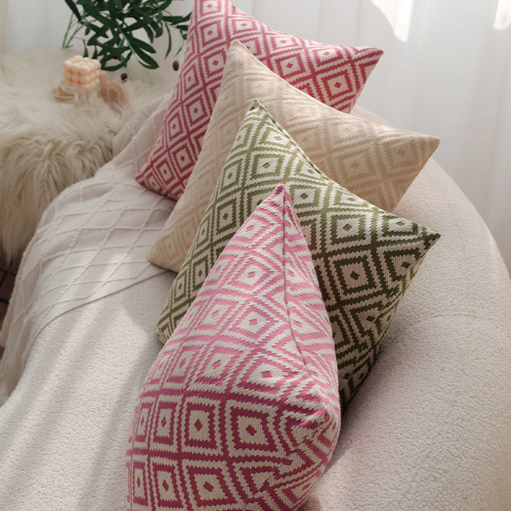 Square decorative cushion cover with geometric diamond pattern Bowlift