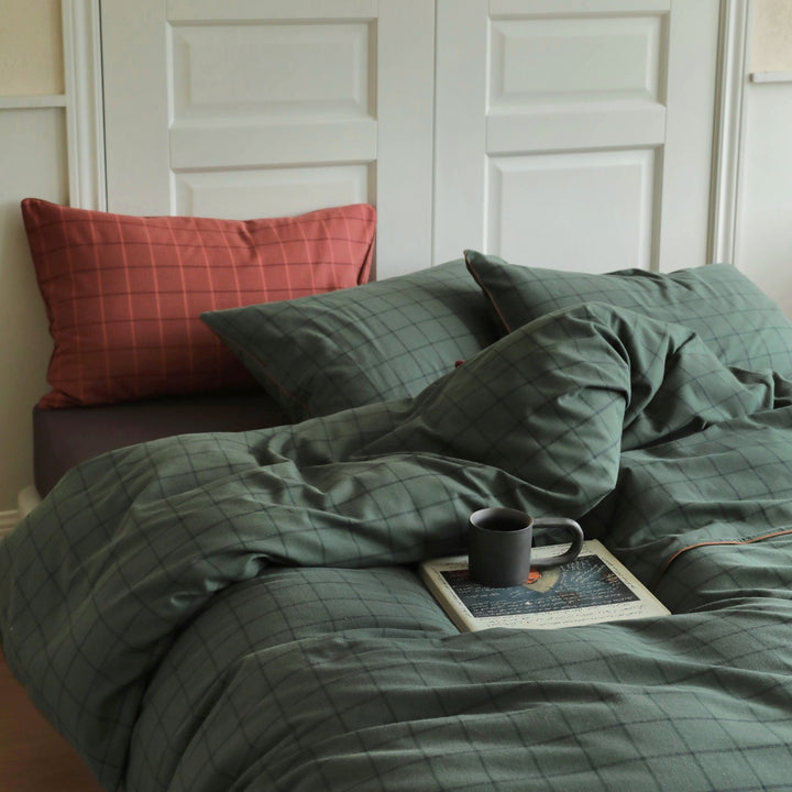 Plaid Cotton Duvet Cover Set with Pillowcases