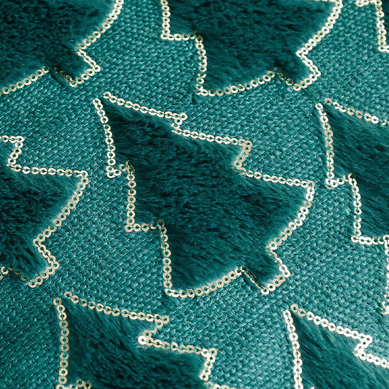 Rectangular decorative cushion cover with tufted Christmas tree application, faux fur texture and sequin trim Bowlift