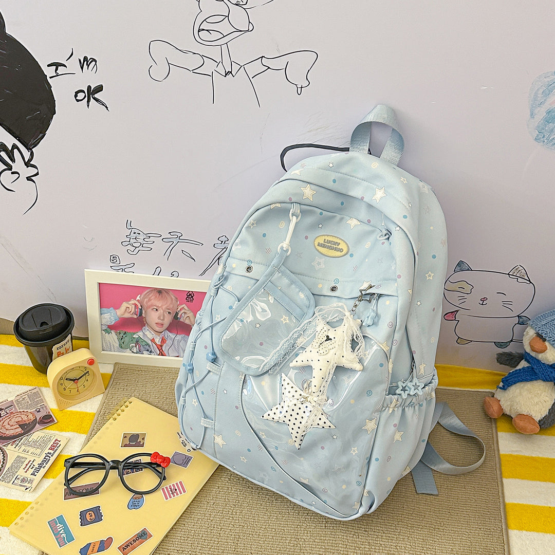 Stylish Multi-Pocket Star-Appliqué Backpack Bowlift
