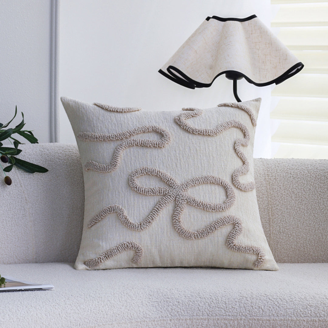 Rectangular decorative cushion cover with curved tufting and structured cotton-linen blend Bowlift