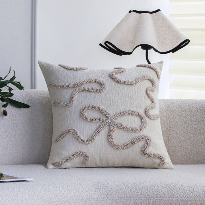 Rectangular decorative cushion cover with curved tufting and structured cotton-linen blend Bowlift