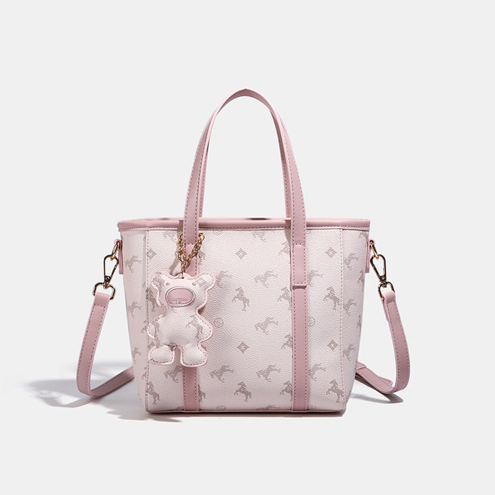 Stylish Mini Handheld Tote Bag with Plush Charm