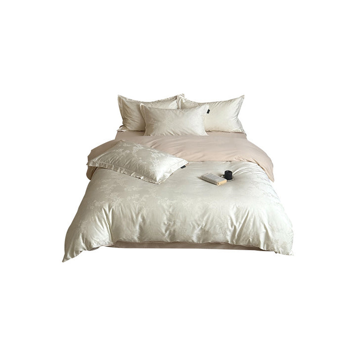 Silky Jacquard Damask Duvet Cover Set with Hidden Closure & Corner Ties