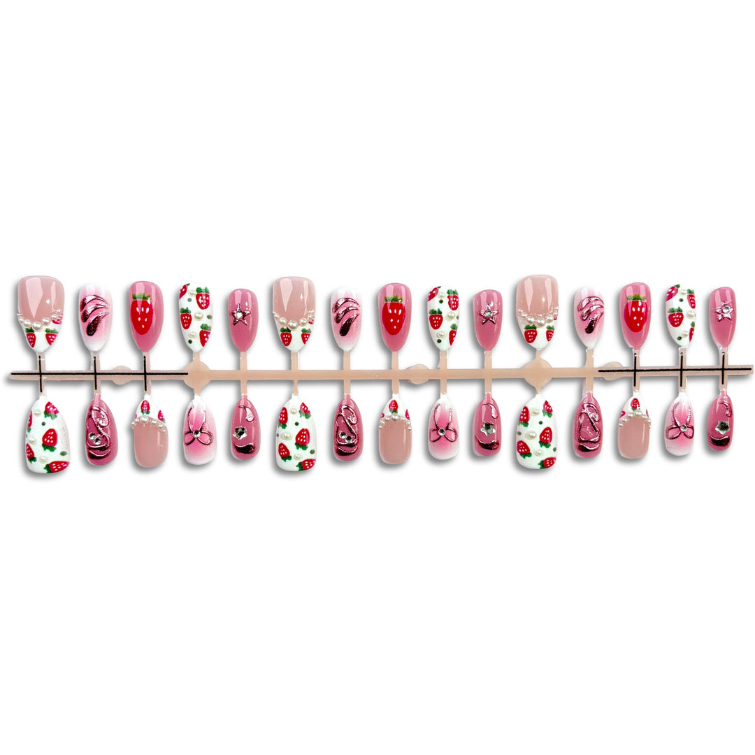 Decorative Strawberry-Themed Press-On Nail Art Set