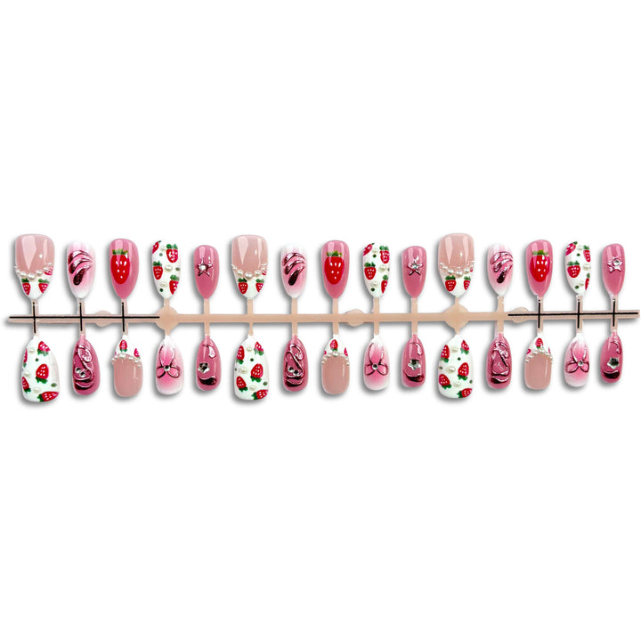 Decorative Strawberry-Themed Press-On Nail Art Set