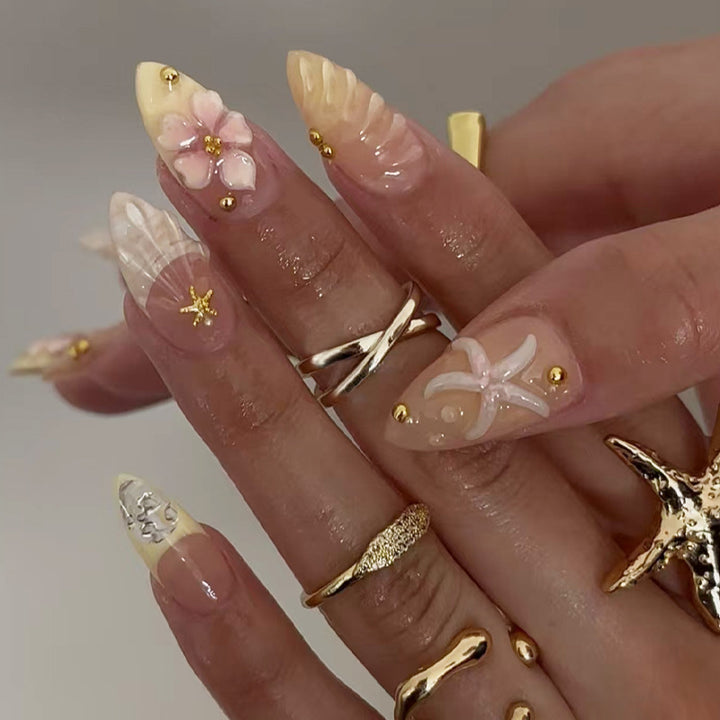 Coastal-Inspired Decorative Press-On Nails