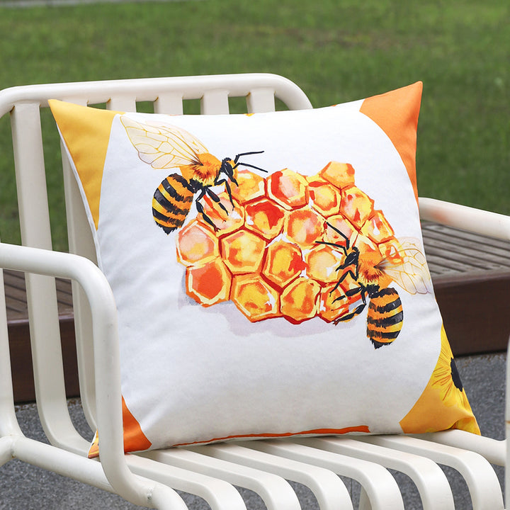 Square decorative cushion cover with detailed bee and honeycomb print Bowlift