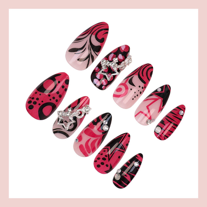 Nail art set with playful patterns and rhinestone embellishments Bowlift