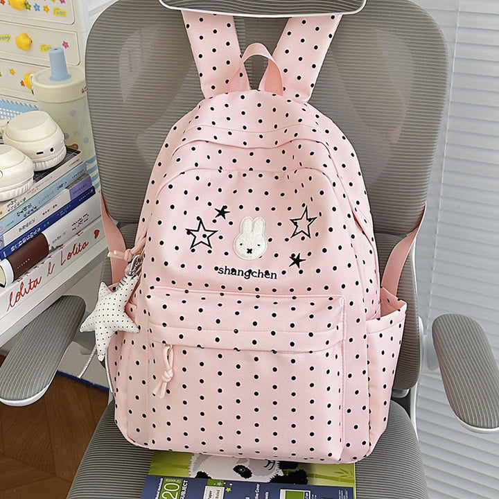 Playful Polka Dot Bunny-Themed Backpack Bowlift