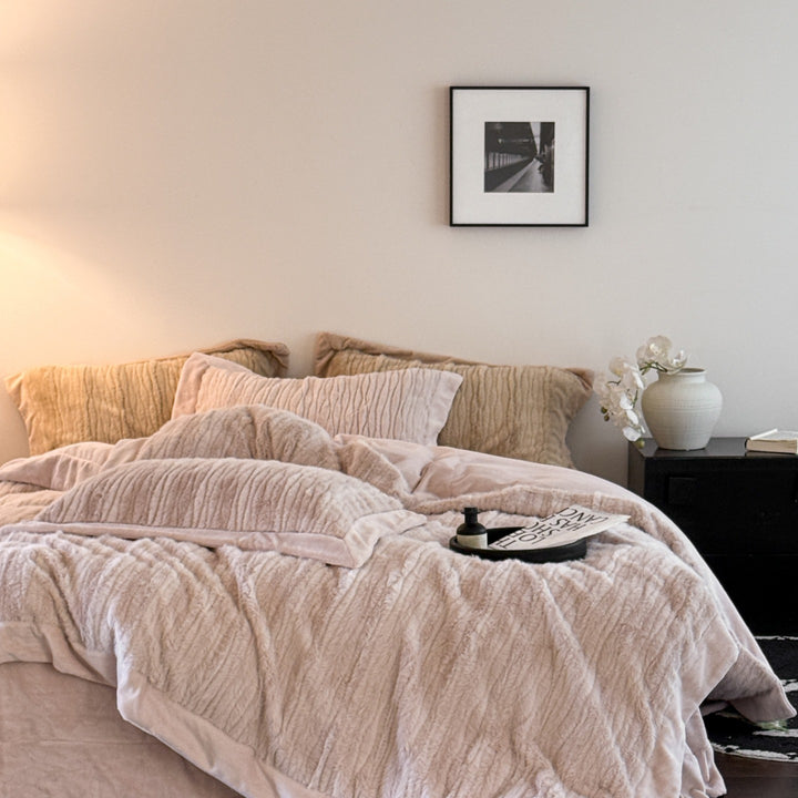 Plush Quilted Velvet Comforter Set with Decorative Shams