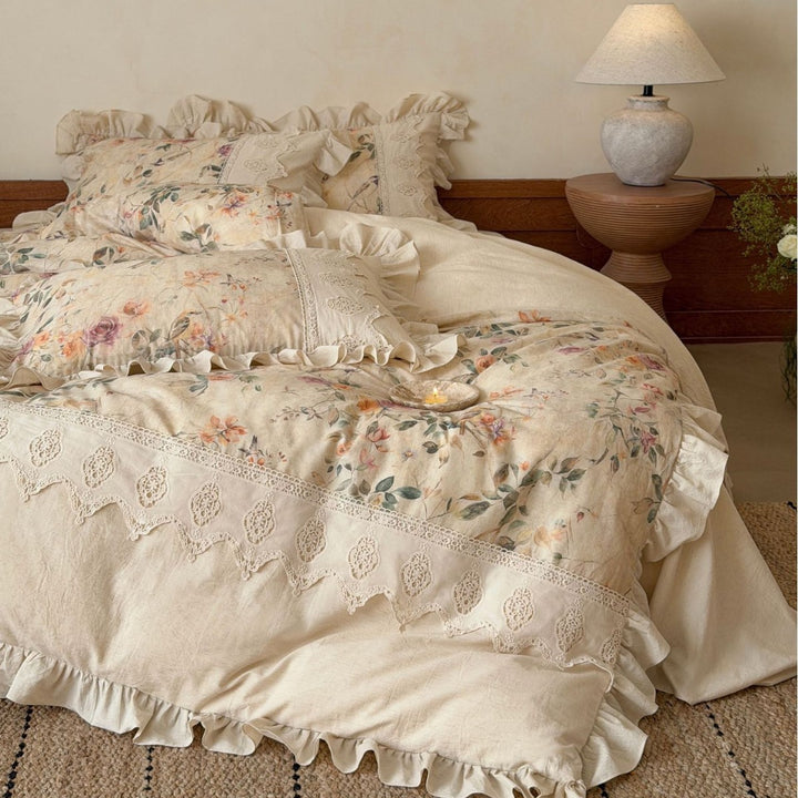 Floral Ruffled Cotton Duvet Cover Set