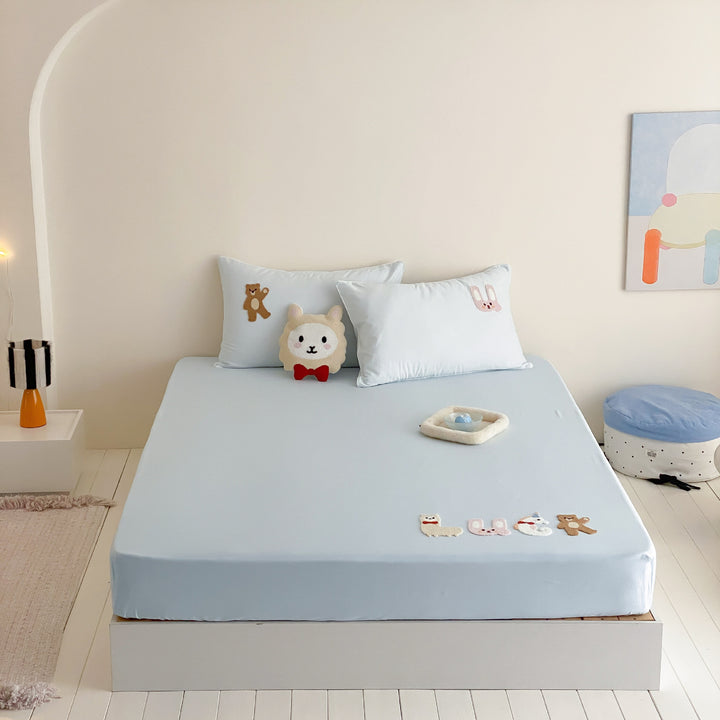 Kids Fitted Crib Mattress Sheet Set with Appliqué Pillow Covers