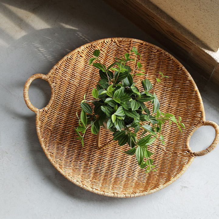Handwoven Rectangular Storage Basket with Handles, 27 x 21.5 x 16 cm