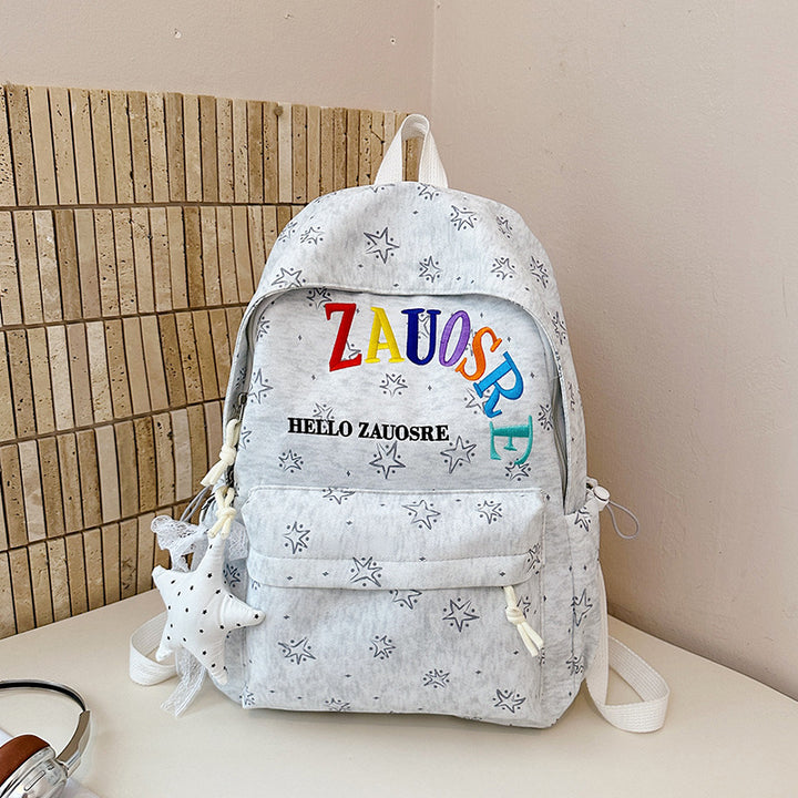 Stylish Star-Embellished Corduroy Backpack Bowlift