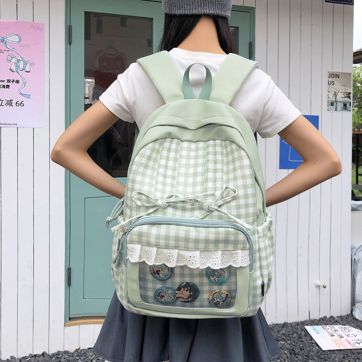 Stylish Plaid Patterned Backpack Bowlift