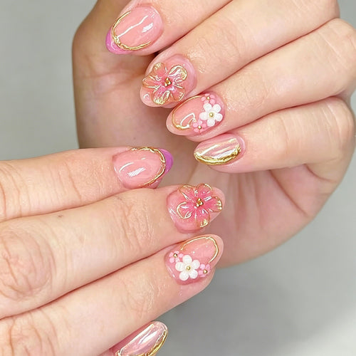 Artistic Floral Embellished Press-On Nails