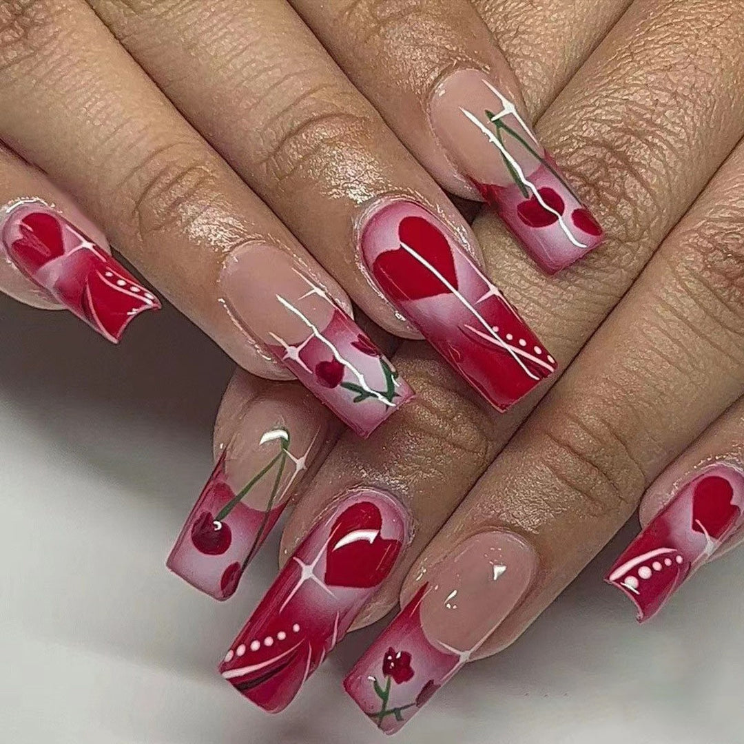 Artificial nails with Romantic Heart Design Bowlift