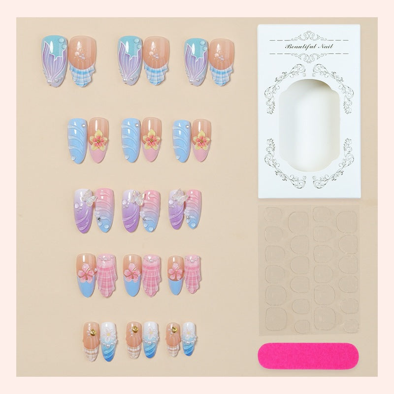 Artificial nail set with elegant floral accents and creative designs Bowlift