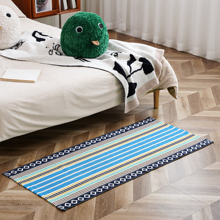 Flat-woven runner rug with check pattern and decorative border stripe Bowlift