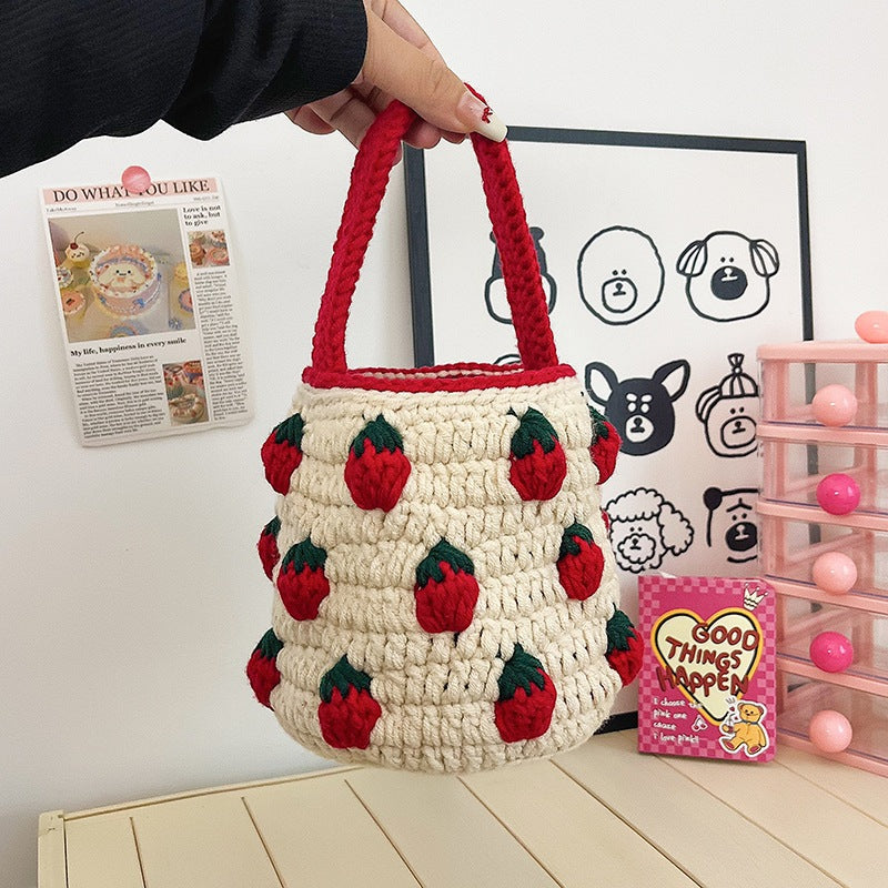 Cute Crochet Strawberry-Themed Mini Bucket Bag