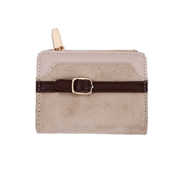 Compact Suede-Effect Bifold Wallet with Decorative Buckle and Zip Coin Pocket Bowlift