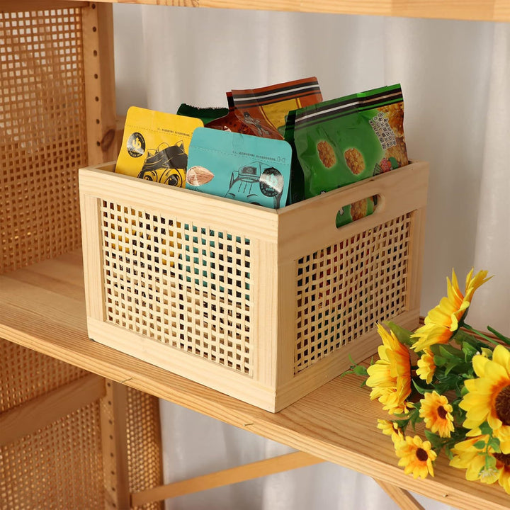 Rectangular Natural Wood Storage Basket Bowlift