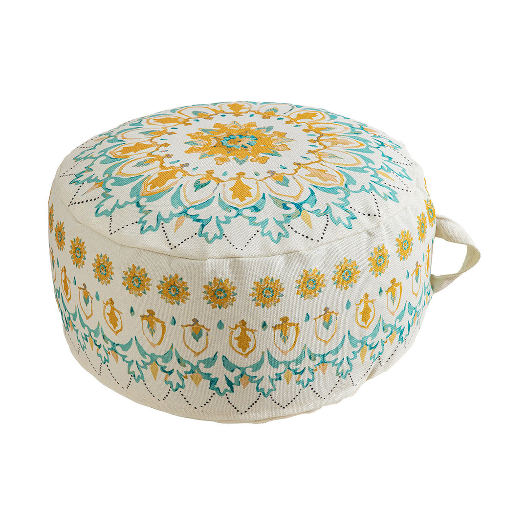 Seat pouf floor cushion with mandala design and carrying handle