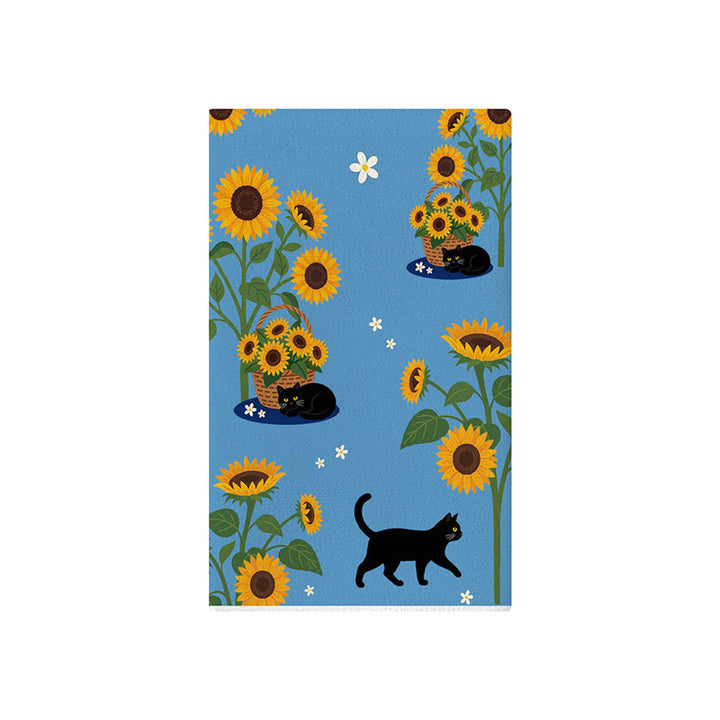 Oversized Microfiber Beach Towel with Floral Cat Illustration
