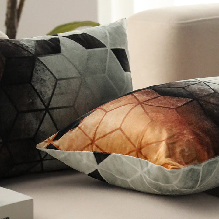 Rectangular decorative cushion cover with geometric cube pattern and soft microfiber Bowlift