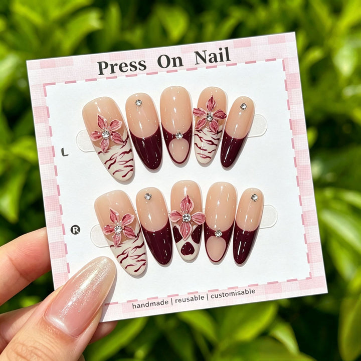 Elegantly Crafted Decorative Press-On Nail Art Set with Gem Accents