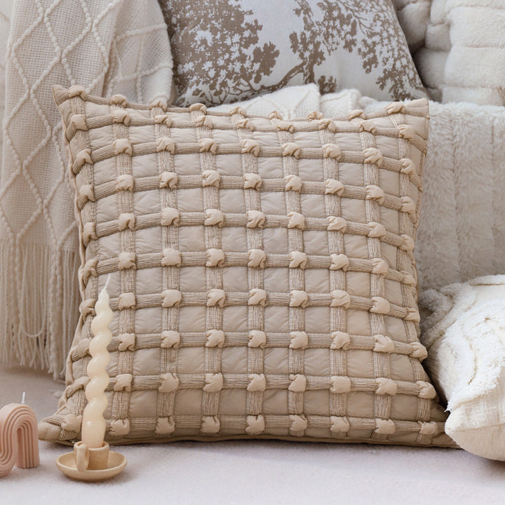 Decorative cushion cover with hand-knotted grid structure Bowlift