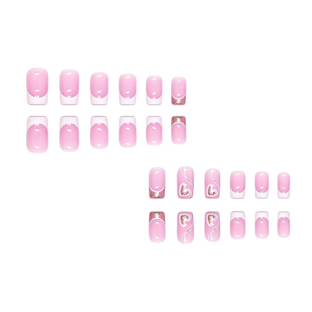 Heart-Embellished French Tip Press-On Nails Bowlift