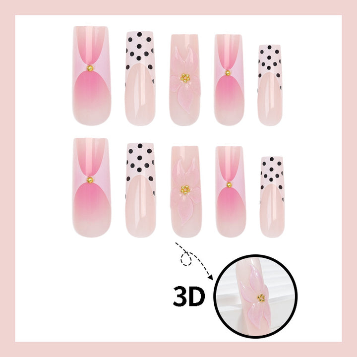 Artificial nail set with elegant flower and polka dot patterns Bowlift