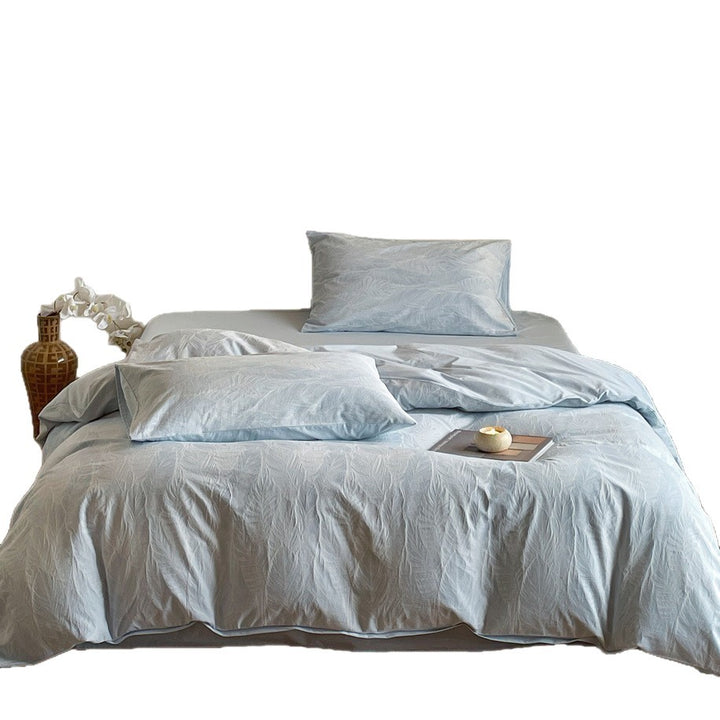 Breathable premium cotton percale bed set with fine leaf relief structure