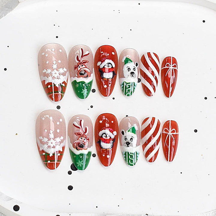 Artistic Press-On Nail Set with Cherry Blossom Design Bowlift