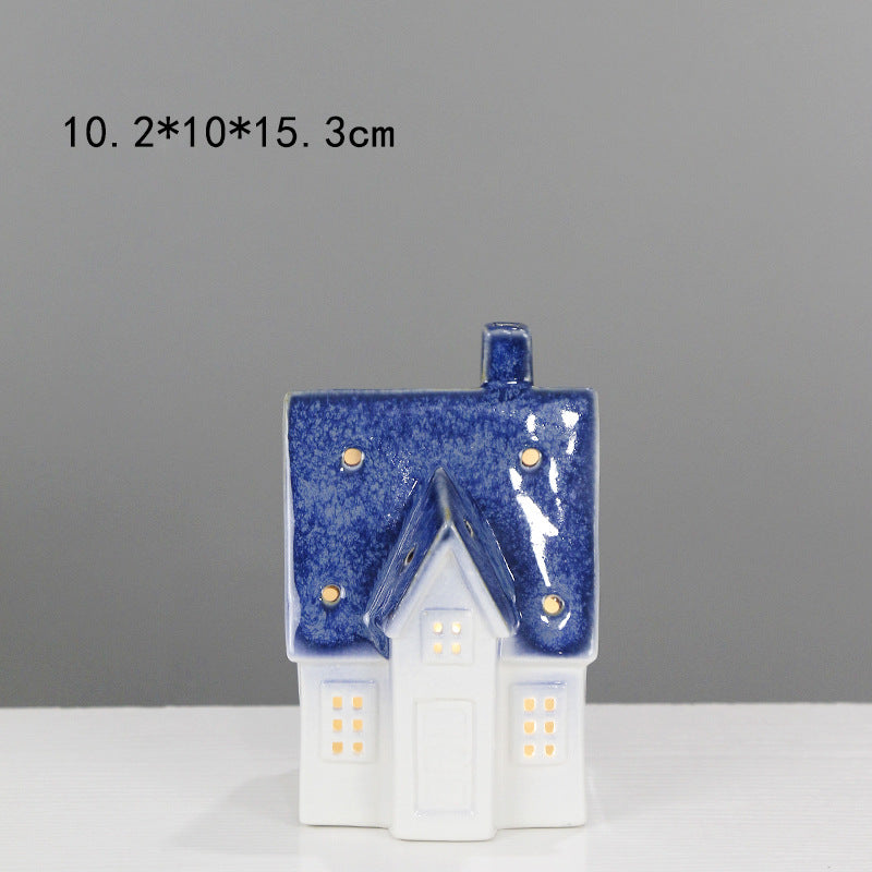 Ceramic House-Shaped Decorative Lantern Bowlift