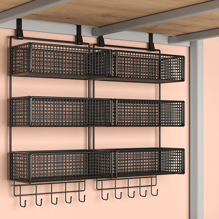 Stacked Mesh Grid Storage Baskets with Over-Shelf Hooks for Pantry Bathroom Kitchen