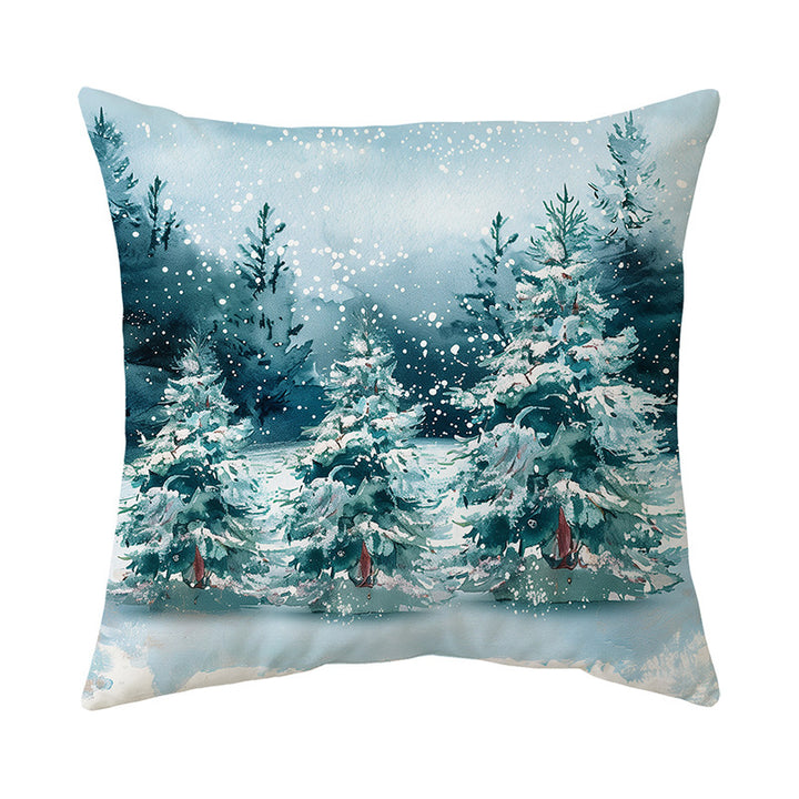 Decorative Linen-Texture Square Throw Pillow Cover with Winter Deer Forest Print
