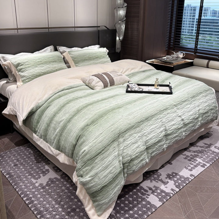 Quilted Plush Reversible Duvet Cover Set with Oversized Velvet Texture