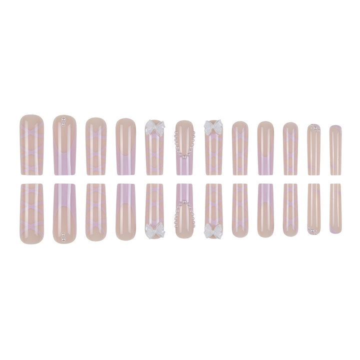 Elegant Bow-Embellished Long Press-On Nails Bowlift