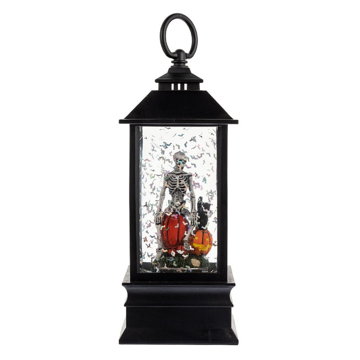 Halloween Decorative Lantern with Spooky Skeleton and Pumpkins